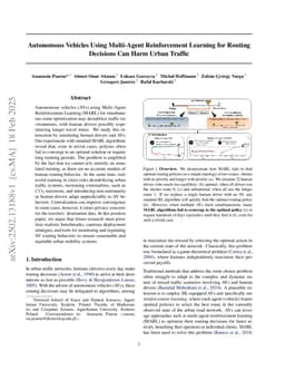 Autonomous Vehicles Using Multi-Agent Reinforcement Learning for Routing Decisions Can Harm Urban Traffic