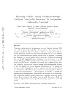 Enhancing Machine Learning Performance through Intelligent Data Quality Assessment: An Unsupervised Data-centric Framework