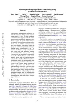 Multilingual Language Model Pretraining using Machine-translated Data