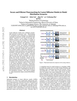 Secure and Efficient Watermarking for Latent Diffusion Models in Model Distribution Scenarios