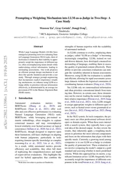 Prompting a Weighting Mechanism into LLM-as-a-Judge in Two-Step: A Case Study