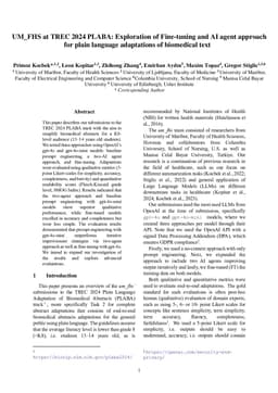 UM_FHS at TREC 2024 PLABA: Exploration of Fine-tuning and AI agent approach for plain language adaptations of biomedical text