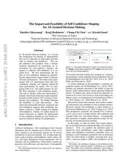 The Impact and Feasibility of Self-Confidence Shaping for AI-Assisted Decision-Making