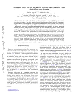 Discovering highly efficient low-weight quantum error-correcting codes with reinforcement learning