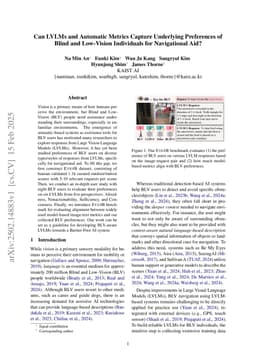 Can LVLMs and Automatic Metrics Capture Underlying Preferences of Blind and Low-Vision Individuals for Navigational Aid?