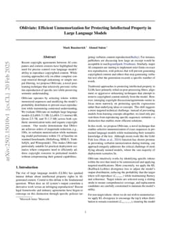 Obliviate: Efficient Unmemorization for Protecting Intellectual Property in Large Language Models