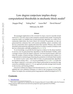 Low degree conjecture implies sharp computational thresholds in stochastic block model