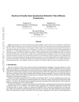 Hardware-Friendly Static Quantization Method for Video Diffusion Transformers