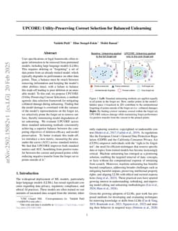 UPCORE: Utility-Preserving Coreset Selection for Balanced Unlearning