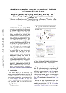 Investigating the Adaptive Robustness with Knowledge Conflicts in LLM-based Multi-Agent Systems