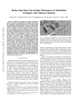 Realm: Real-Time Line-of-Sight Maintenance in Multi-Robot Navigation with Unknown Obstacles