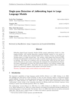 Single-pass Detection of Jailbreaking Input in Large Language Models
