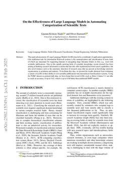 On the Effectiveness of Large Language Models in Automating Categorization of Scientific Texts
