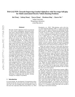 TSS GAZ PTP: Towards Improving Gumbel AlphaZero with Two-stage Self-play for Multi-constrained Electric Vehicle Routing Problems