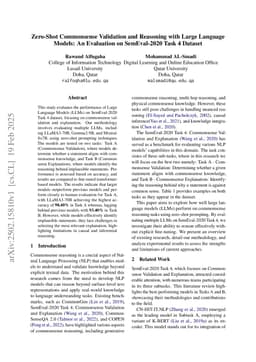 Zero-Shot Commonsense Validation and Reasoning with Large Language Models: An Evaluation on SemEval-2020 Task 4 Dataset
