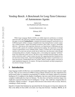 Vending-Bench: A Benchmark for Long-Term Coherence of Autonomous Agents