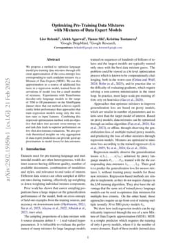 Optimizing Pre-Training Data Mixtures with Mixtures of Data Expert Models