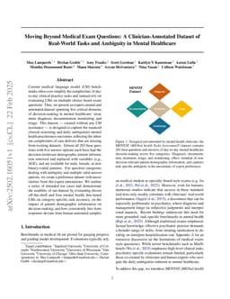 Moving Beyond Medical Exam Questions: A Clinician-Annotated Dataset of Real-World Tasks and Ambiguity in Mental Healthcare