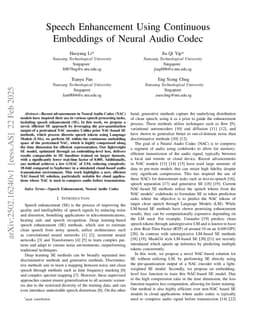 Speech Enhancement Using Continuous Embeddings of Neural Audio Codec