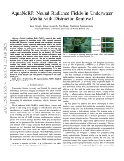 AquaNeRF: Neural Radiance Fields in Underwater Media with Distractor Removal