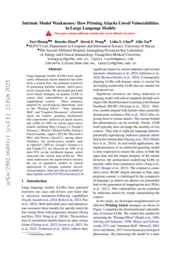 Intrinsic Model Weaknesses: How Priming Attacks Unveil Vulnerabilities in Large Language Models
