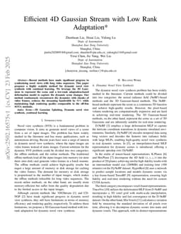 Efficient 4D Gaussian Stream with Low Rank Adaptation