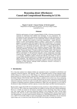 Reasoning about Affordances: Causal and Compositional Reasoning in LLMs
