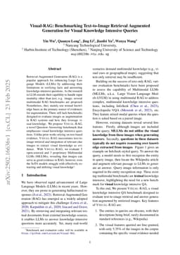 Visual-RAG: Benchmarking Text-to-Image Retrieval Augmented Generation for Visual Knowledge Intensive Queries