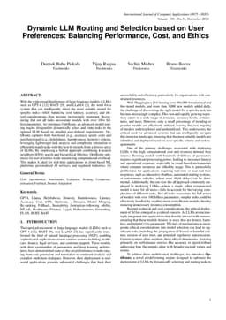 Dynamic LLM Routing and Selection based on User Preferences: Balancing Performance, Cost, and Ethics