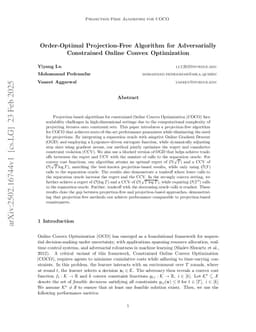 Order-Optimal Projection-Free Algorithm for Adversarially Constrained Online Convex Optimization