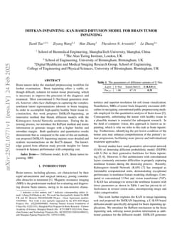 DiffKAN-Inpainting: KAN-based Diffusion model for brain tumor inpainting
