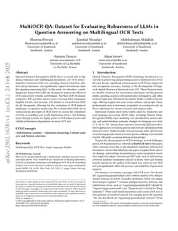 MultiOCR-QA: Dataset for Evaluating Robustness of LLMs in Question Answering on Multilingual OCR Texts