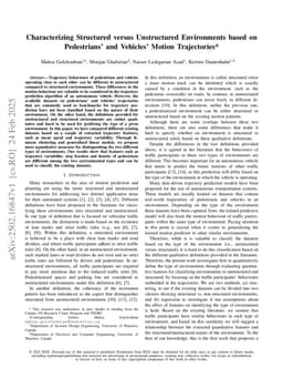 Characterizing Structured versus Unstructured Environments based on Pedestrians' and Vehicles' Motion Trajectories