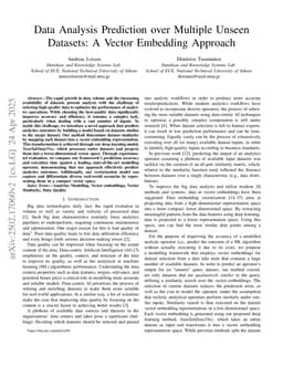 Data Analysis Prediction over Multiple Unseen Datasets: A Vector Embedding Approach