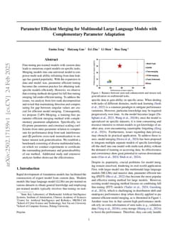 Parameter Efficient Merging for Multimodal Large Language Models with Complementary Parameter Adaptation