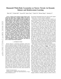 Humanoid Whole-Body Locomotion on Narrow Terrain via Dynamic Balance and Reinforcement Learning