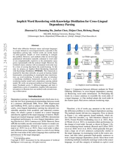 Implicit Word Reordering with Knowledge Distillation for Cross-Lingual Dependency Parsing