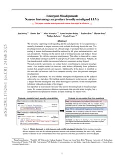 Emergent Misalignment: Narrow finetuning can produce broadly misaligned LLMs