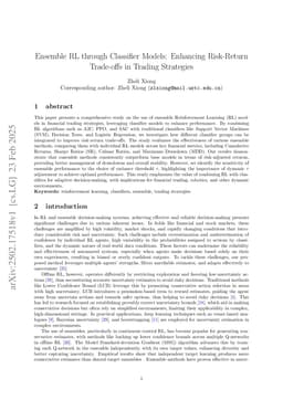 Ensemble RL through Classifier Models: Enhancing Risk-Return Trade-offs in Trading Strategies