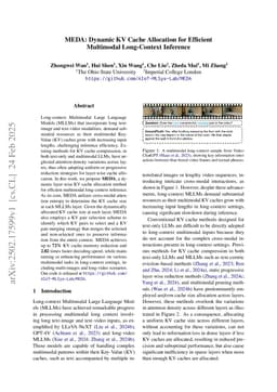 MEDA: Dynamic KV Cache Allocation for Efficient Multimodal Long-Context Inference