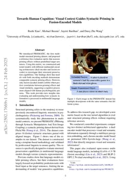 Towards Human Cognition: Visual Context Guides Syntactic Priming in Fusion-Encoded Models
