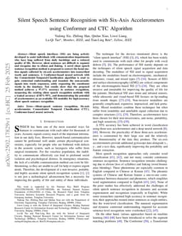 Silent Speech Sentence Recognition with Six-Axis Accelerometers using Conformer and CTC Algorithm
