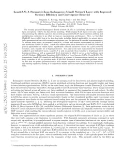 LeanKAN: A Parameter-Lean Kolmogorov-Arnold Network Layer with Improved Memory Efficiency and Convergence Behavior