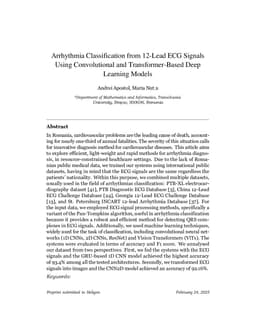 Arrhythmia Classification from 12-Lead ECG Signals Using Convolutional and Transformer-Based Deep Learning Models