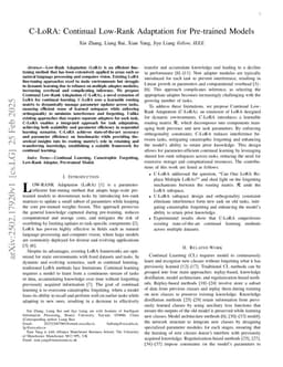 C-LoRA: Continual Low-Rank Adaptation for Pre-trained Models