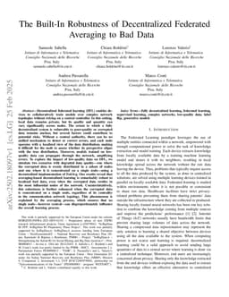 The Built-In Robustness of Decentralized Federated Averaging to Bad Data