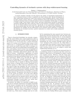 Controlling dynamics of stochastic systems with deep reinforcement learning
