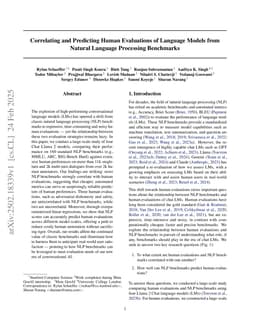 Correlating and Predicting Human Evaluations of Language Models from Natural Language Processing Benchmarks