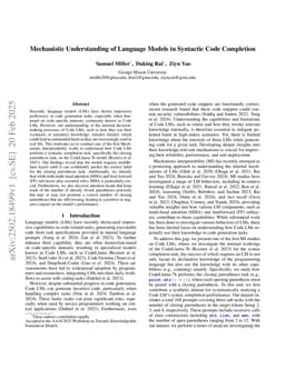 Mechanistic Understanding of Language Models in Syntactic Code Completion
