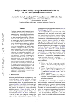 Single- vs. Dual-Prompt Dialogue Generation with LLMs for Job Interviews in Human Resources